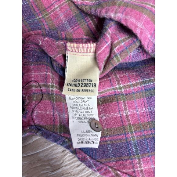 L.L.Bean Plaid Flannel 100% Cotton Long Sleeve Shirt Curved Hem Medium - Picture 6 of 8